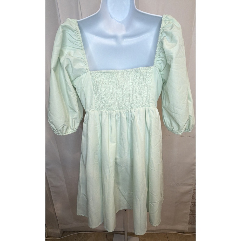 Blue Rain Chambray Tencel Off Shoulder Babydoll Flowy Mini Womens Dress Size M - Picture 9 of 10